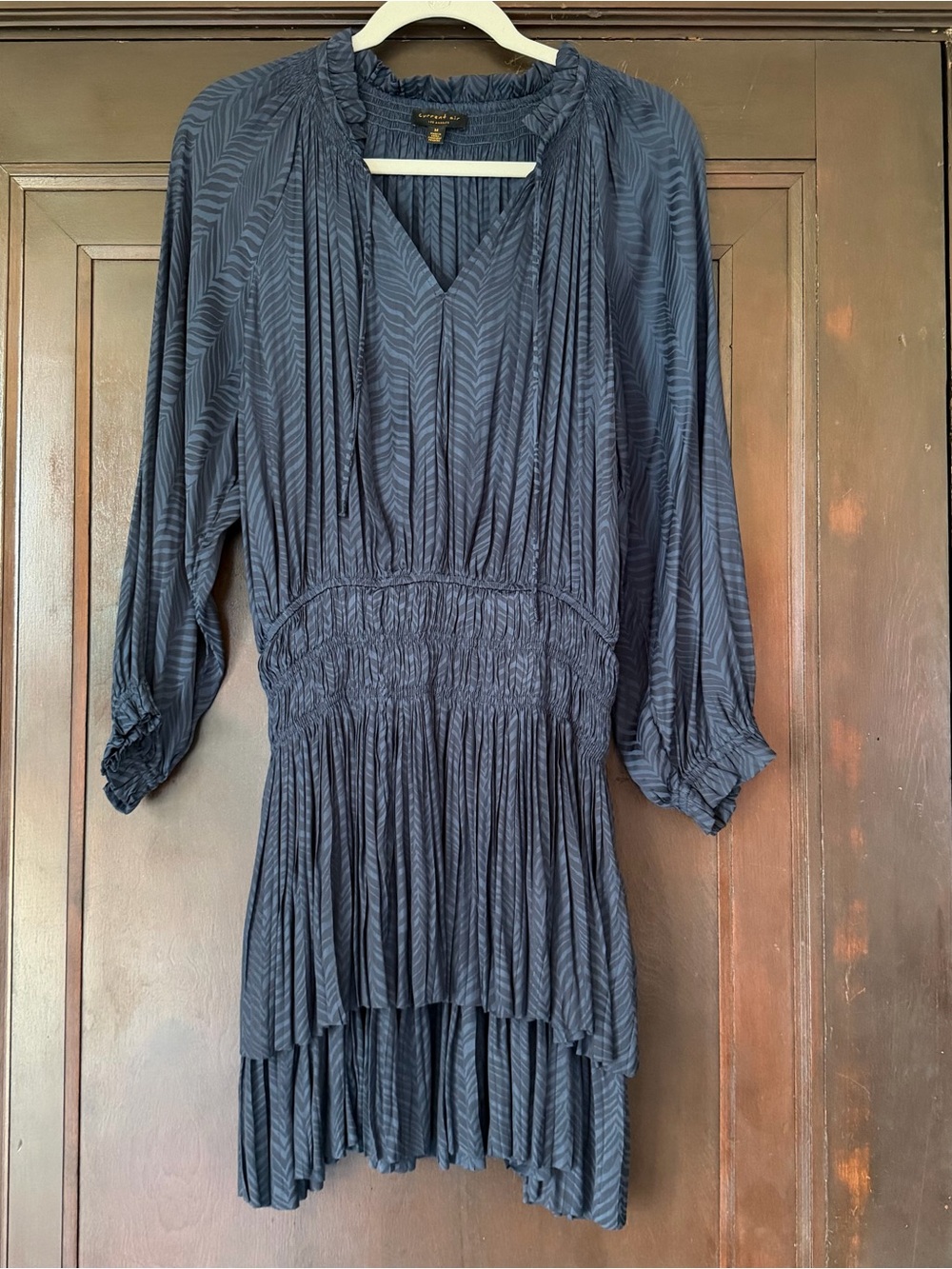 Current Air Samantha Crinkle Texture Jacquard Print Mini Dress in Navy, Medium